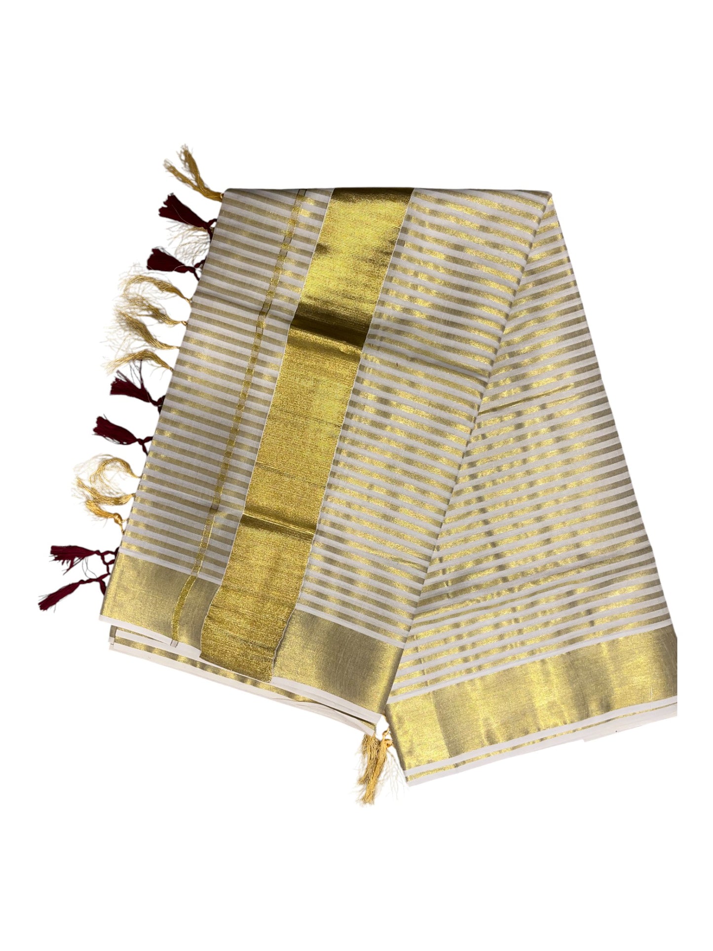 Southloom Kerala Cotton Kasavu Saree with Stripes on Body