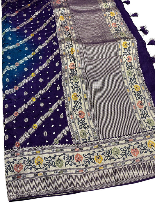 Southloom Pure Banarasi Silk Saree with Woven Work on Body and Borders (Blue & Violet)