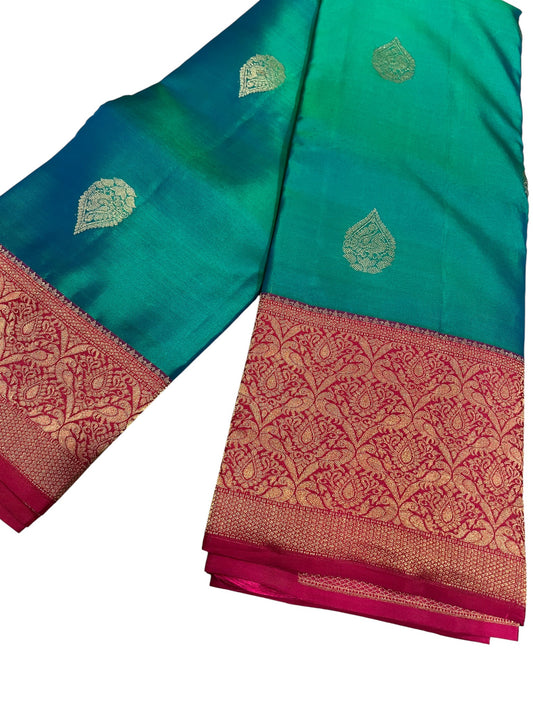 Southloom Premium Bridal Handloom Kanchipuram Silk Saree With Butta Works (Green)