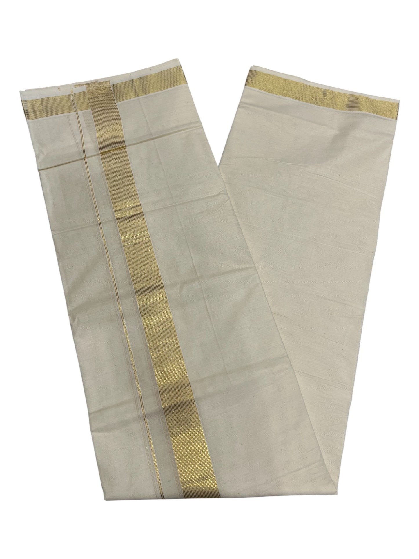 Southloom Kerala Pure Cotton Double Mundu with Gold Border (South Indian Dhoti)