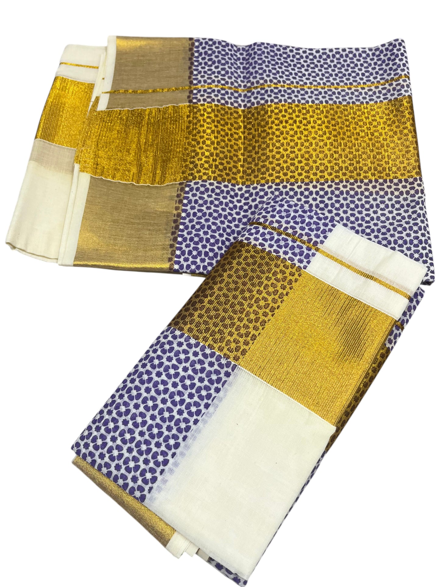 Southloom Kerala Cotton Single Set Mundu With Floral Design 2.80 Mtrs