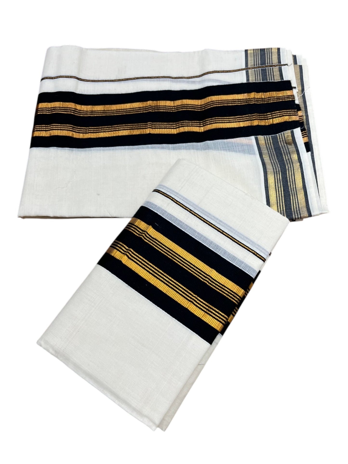 Southloom Kerala Cotton  Set Mundu (Mundum Neriyathum) with Kasavu and Black Border