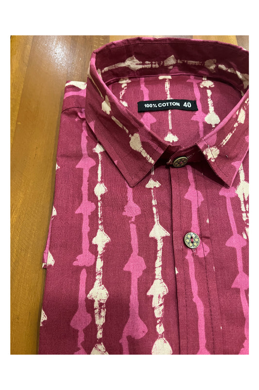 Southloom Jaipur Cotton Magenta Hand Block Printed Shirt (Half Sleeves)