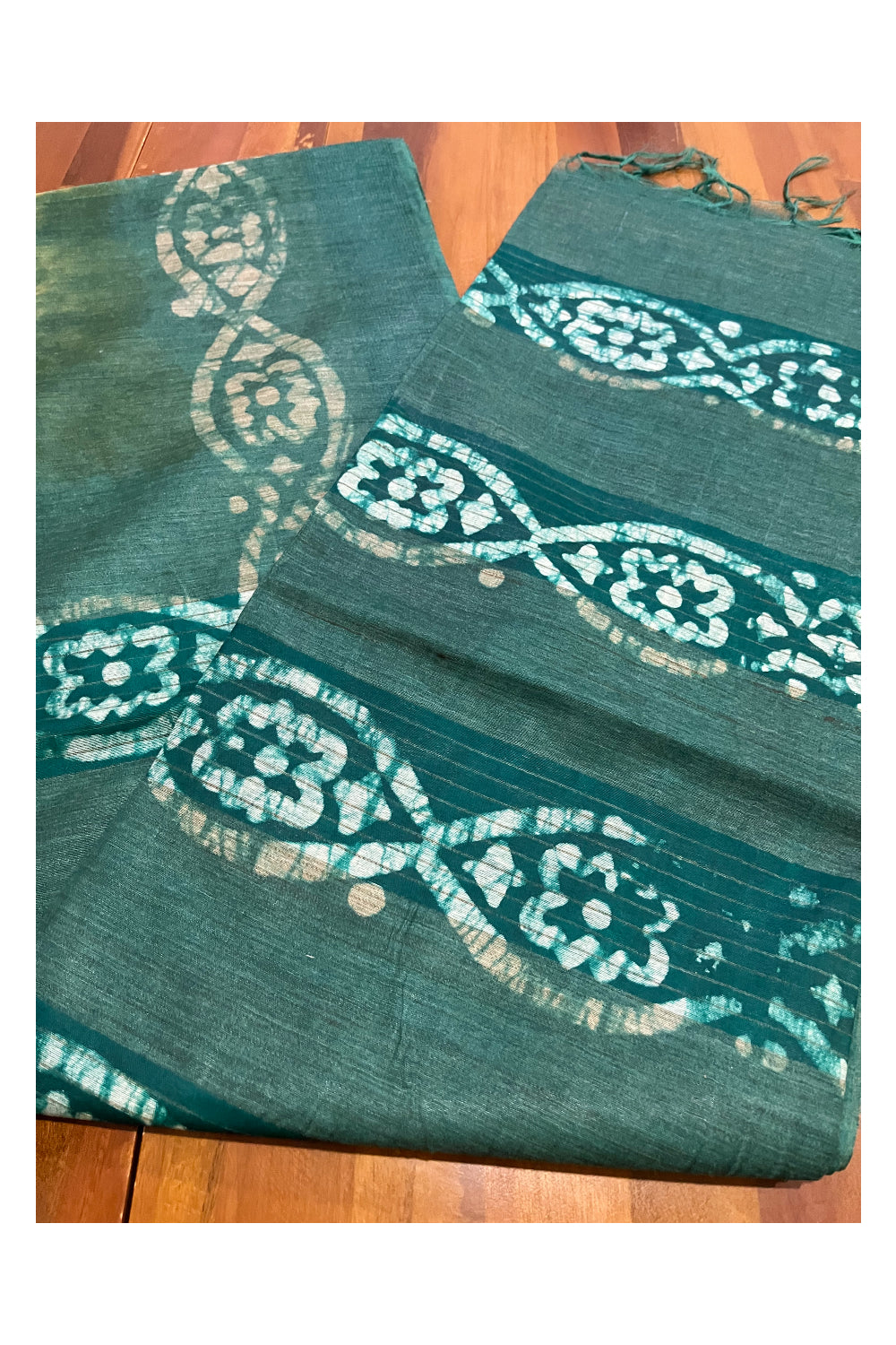 Southloom Cotton Brown Green Saree with Baswara Prints on Body and Pallu