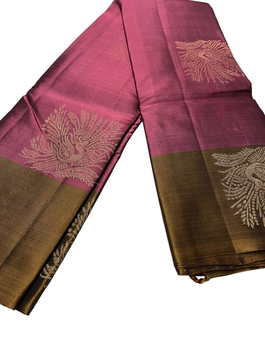 Southloom Pure Handloom Kanchipuram Silk Saree with Butta Work (Maroon & Brown)