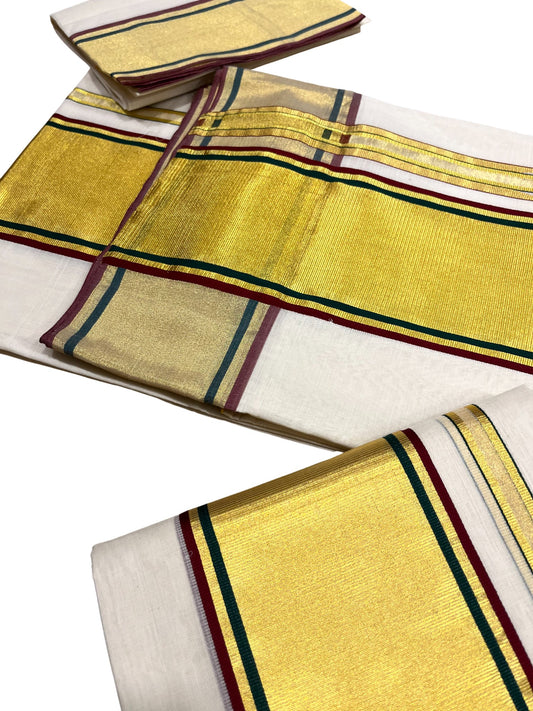 Southloom Premium Handloom Set Mundu with Kasavu and  Maroon Border (2.80 Mtr)