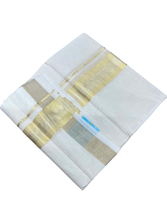 Southloom Balaramapuram Unakkupaavu Premium Handloom Cotton Double Mundu with Gold Kasavu Silver Border