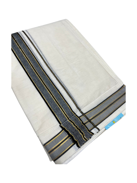 Southloom Kerala Cotton Velcro Double Mundu with Gray And Gold Kasavu Border (South Indian Kerala Dhoti)