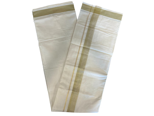 Southloom Pure Cotton Mundu with Beige Lines and Beige Border (South Indian Kerala Dhoti)