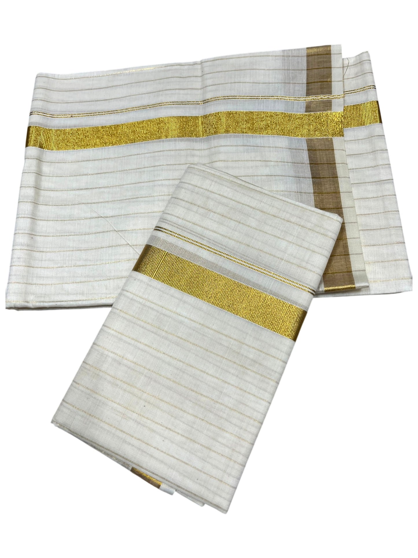 Southloom Pure Cotton Kerala Kasavu Set Mundu (Mundum Neriyathum) Kasavu Border and Lines on Body in 2.80 Mtrs SL338