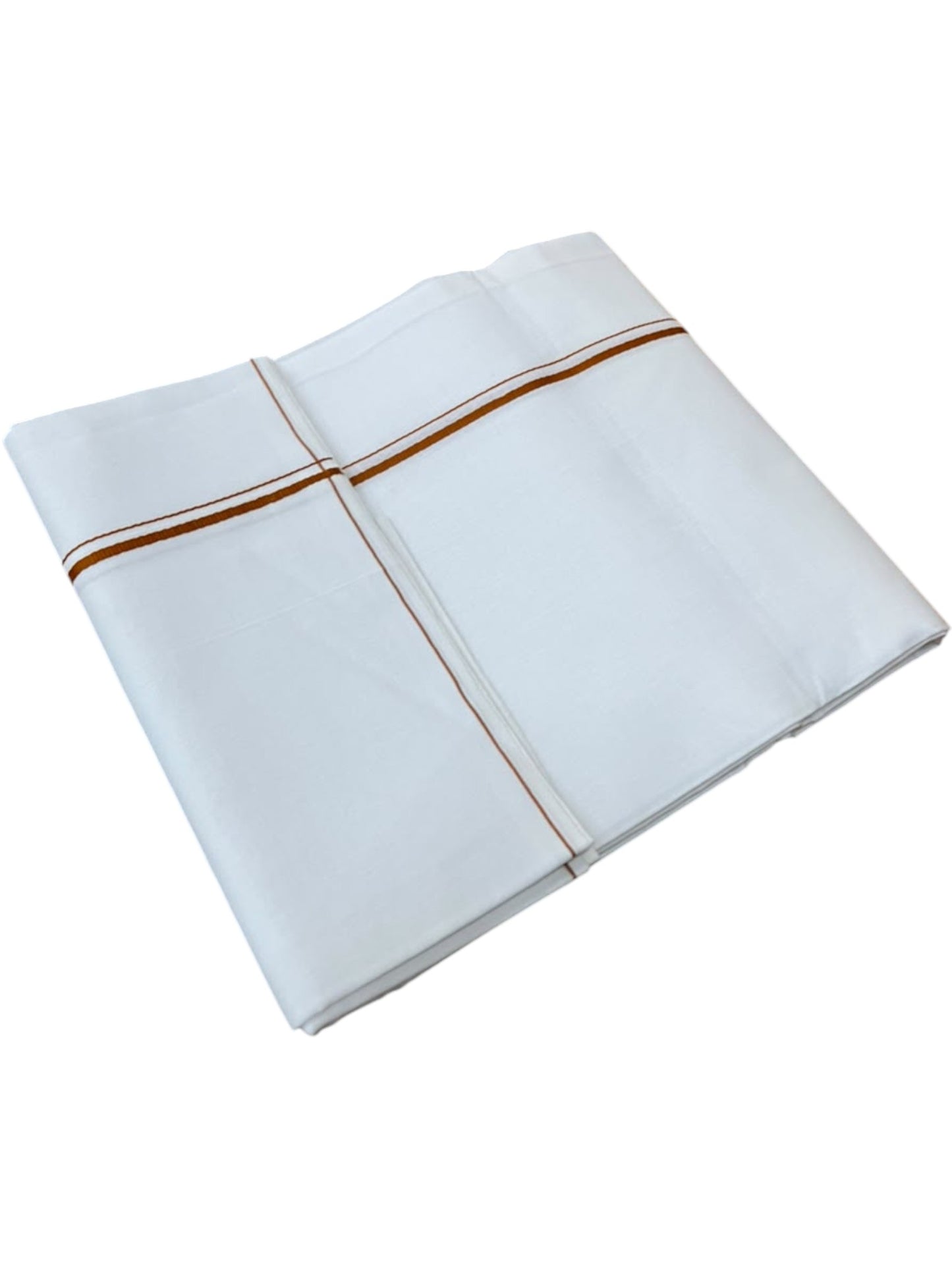 Southloom Pure White Cotton Single Mundu with Brown Border (South Indian Kerala Dhoti)