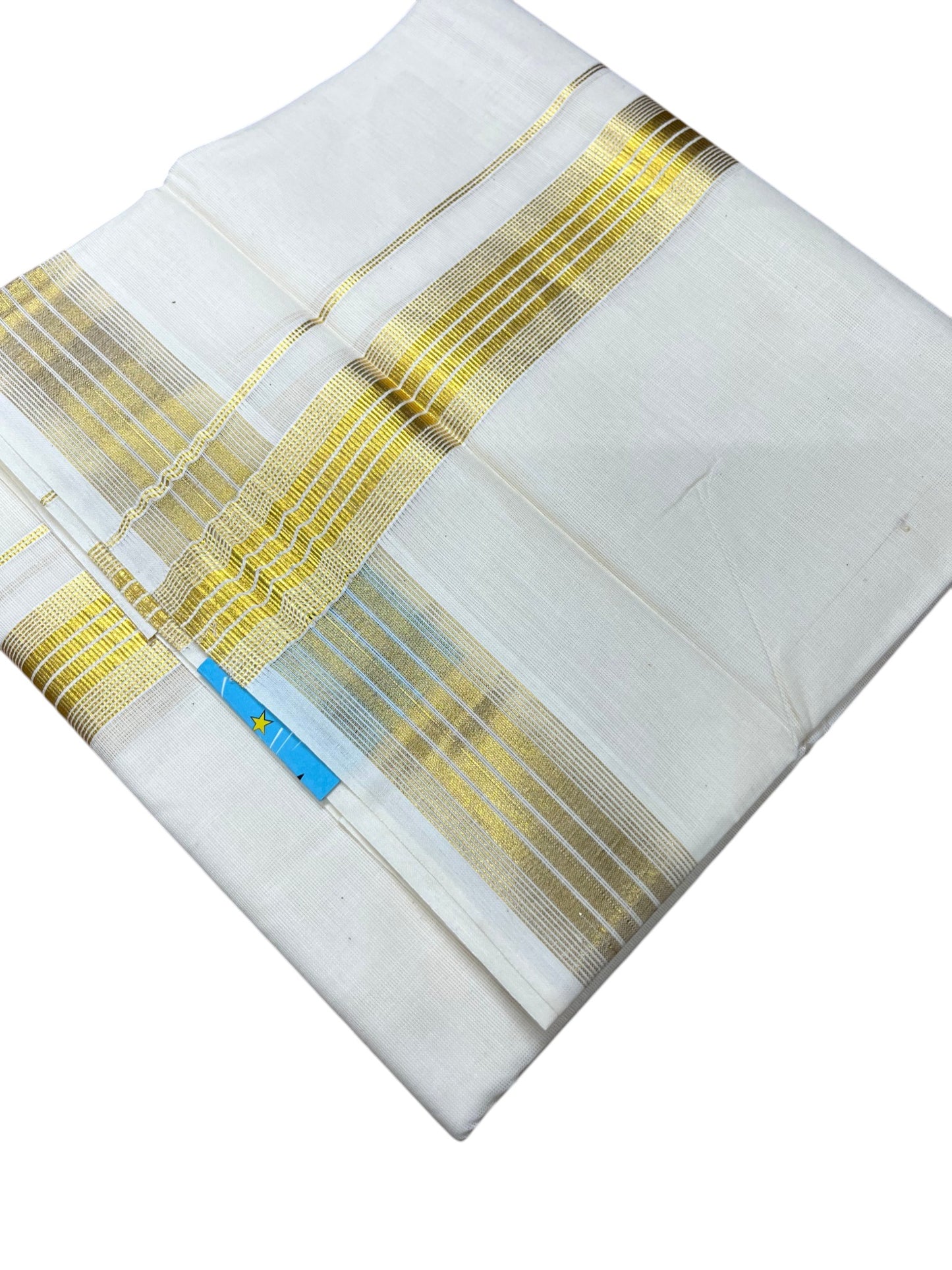 Southloom Kerala Pure Cotton Double Mundu with Gold Kasavu and Border (South Indian Dhoti)