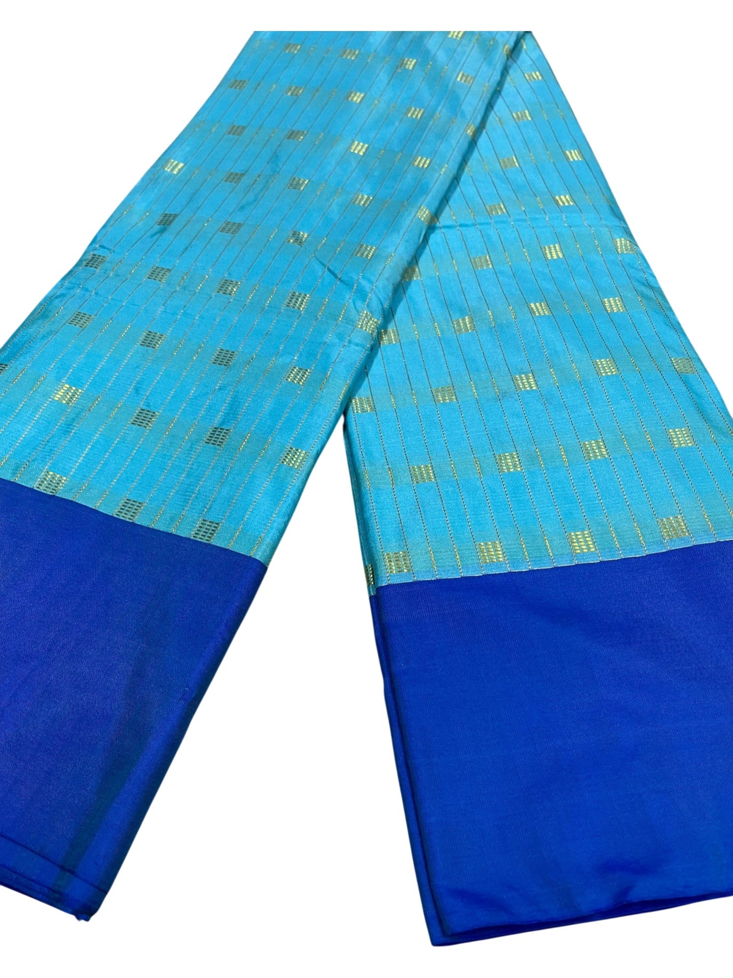 Southloom Semi Silk Saree with Butta Work and Golden Lines Across Body in Blue