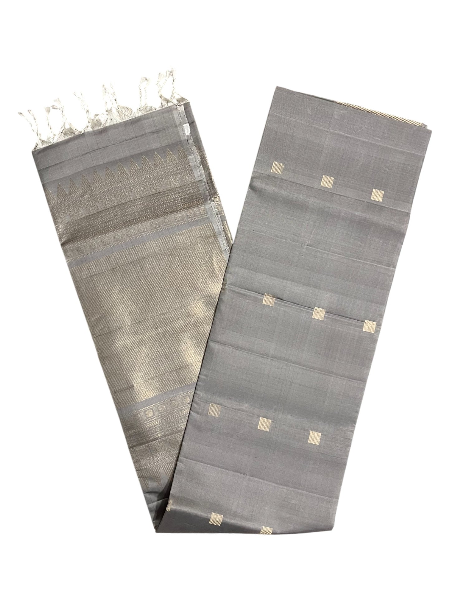 Southloom Pure Handloom Bridal Kanchipuram Silk Saree with Korvai Work (Grey)