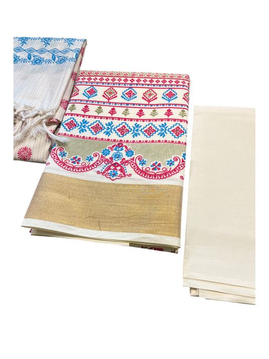 Southloom Pure Cotton Kerala Churidar Salwar Material with Hand Printed Designs (include Shawl / Dupatta)