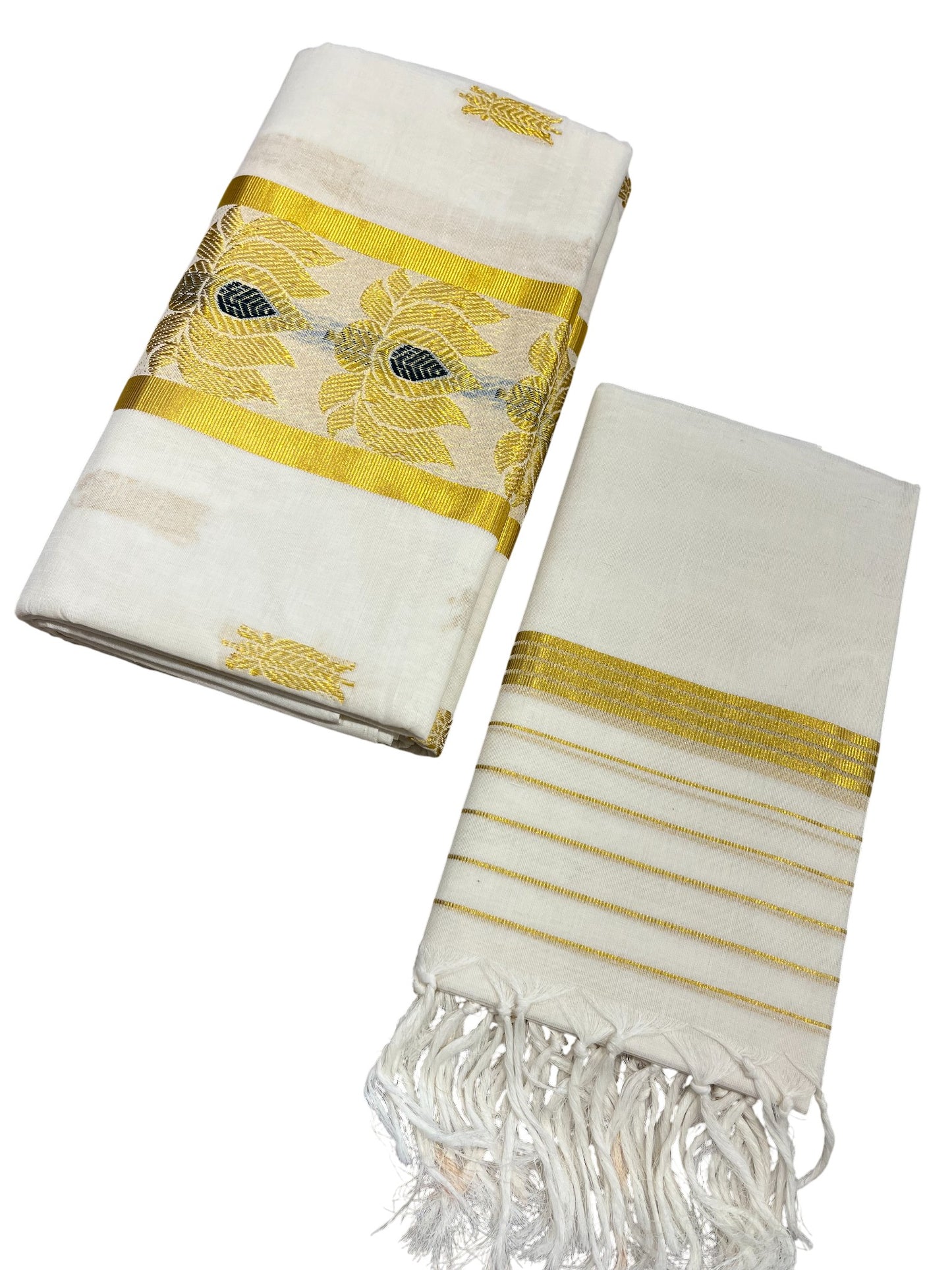 Southloom Premium Handloom Cotton Churidar Salwar Material with Kasavu Woven Design (include Lines Shawl / Dupatta)