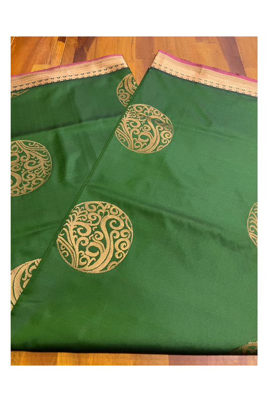 Southloom Soft Silk Dark Green Designer Woven Saree with Heavy Work on Pallu