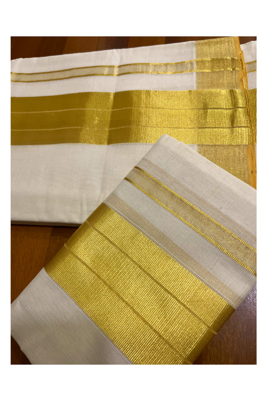 Southloom Premium Balaramapuram Unakkupaavu Handloom Cotton Wedding Set Mundu with Kasavu Lines Border