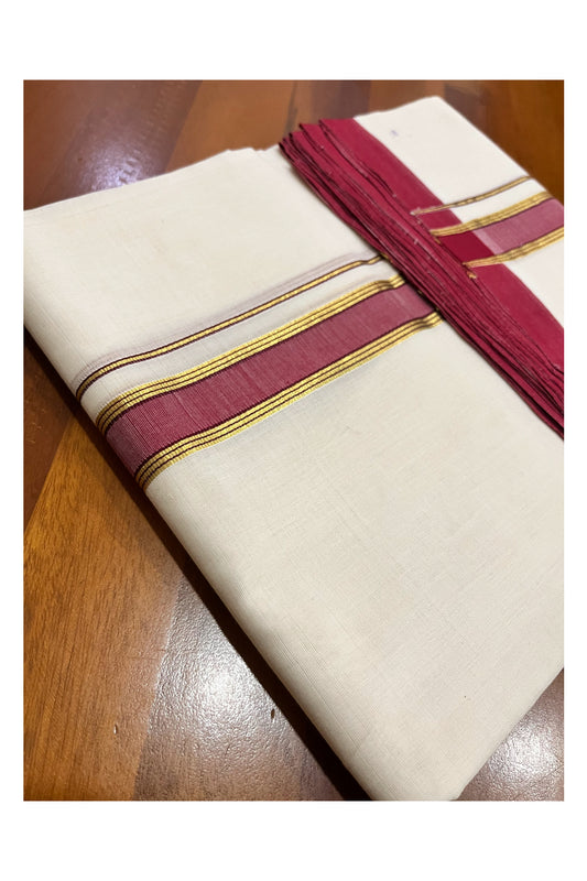 Southloom Premium Balaramapuram Unakkupaavu Handloom Kasavu Mundu with Maroon Border (South Indian Kerala Dhoti)