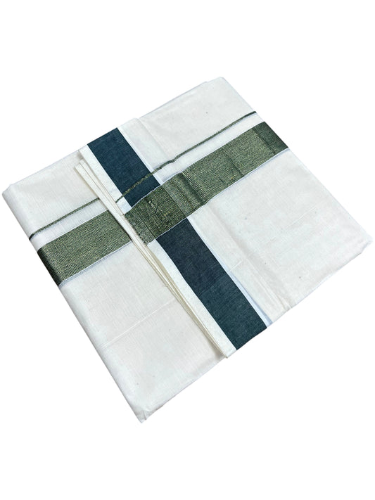 Southloom Kerala Pure Cotton Double Mundu with Green Border (South Indian Dhoti)