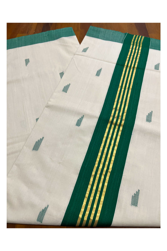 Southloom Premium Balaramapuram Unakkupaavu Handloom Cotton Butta Saree with Kasavu and Green Border