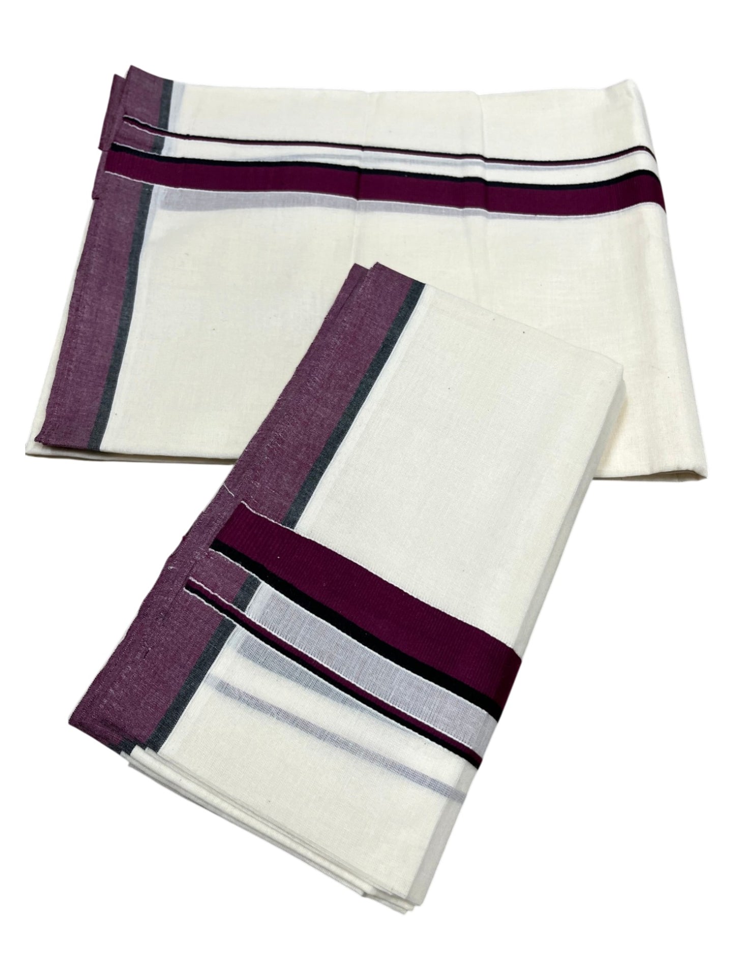 Southloom Pure Cotton Kerala Single Set Mundu (Mundum Neriyathum) with Purple & Black Border 2.80 Mtrs SL345