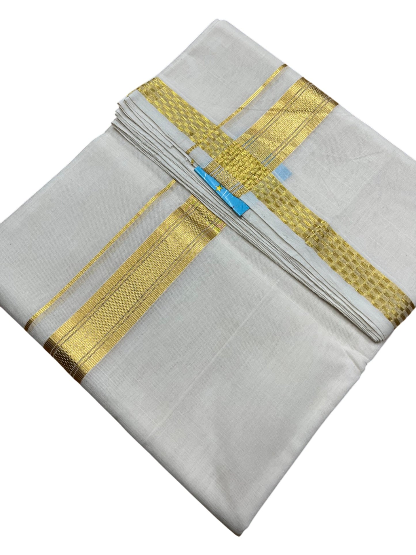 Southloom Premium Handloom Cotton Double Mundu with Gold Kasavu and Paa Neythu Border