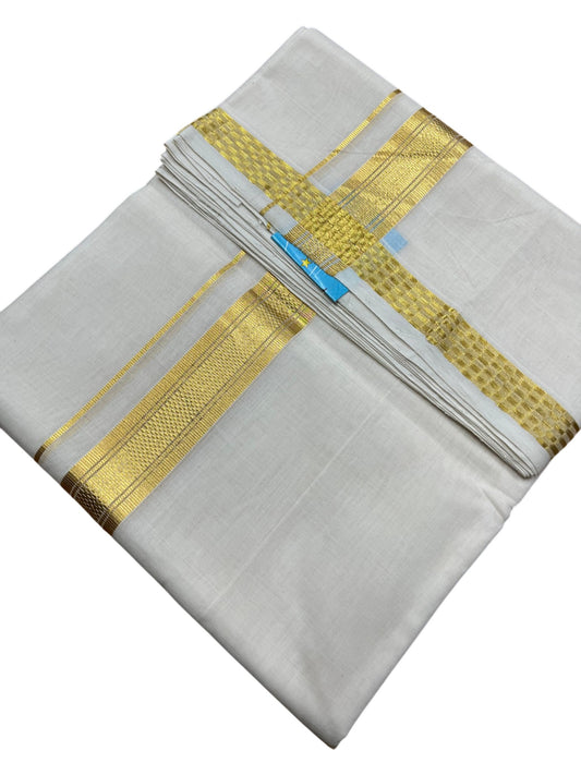 Southloom Premium Handloom Cotton Double Mundu with Gold Kasavu and Paa Neythu Border