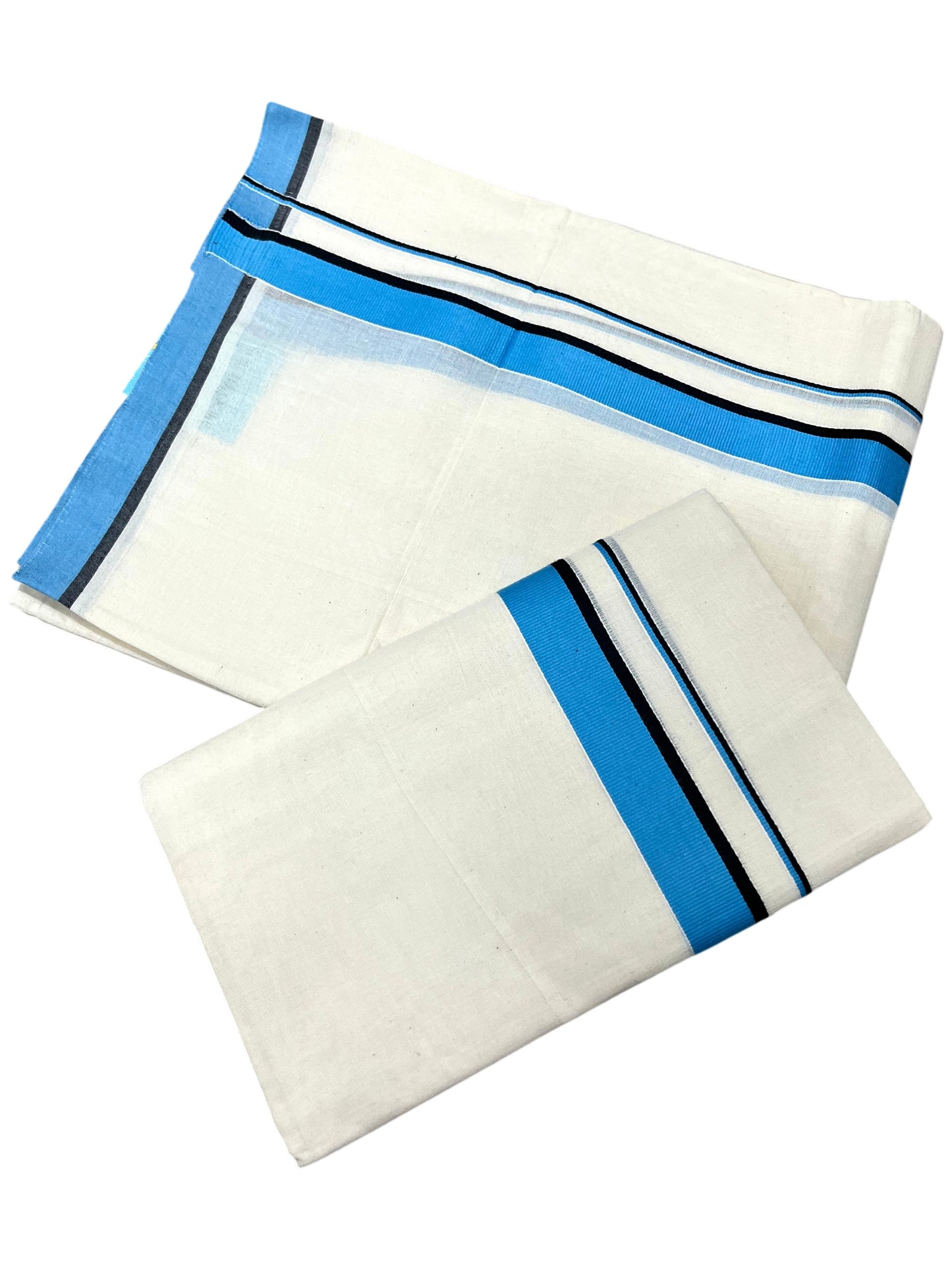 Southloom Pure Cotton Kerala Single Set Mundu (Mundum Neriyathum) Blue Border 2.80 Mtr SL345