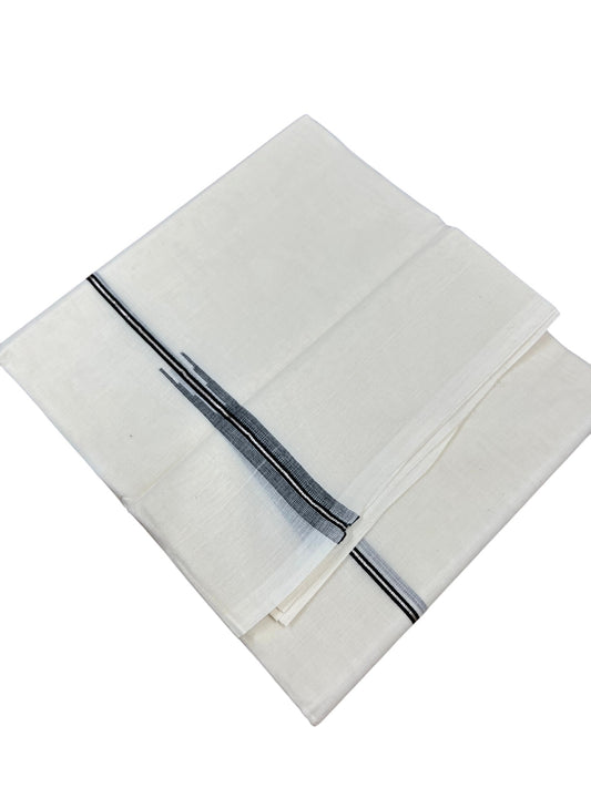 Kerala Pure Cotton Double Mundu with Black And Silver Chutti Kara (South Indian Kerala Dhoti)
