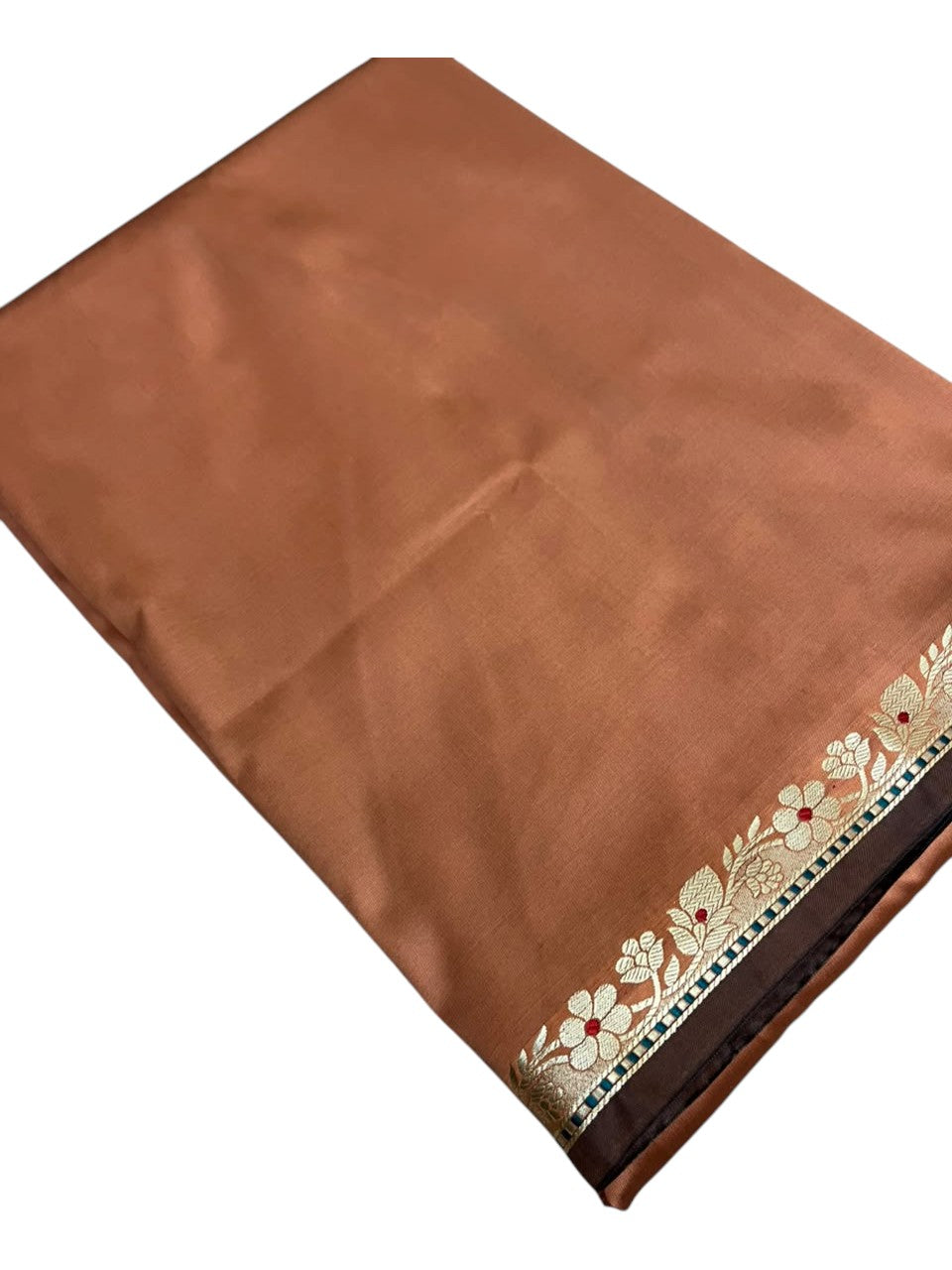 Southloom Satin Banarasi Silk Saree with Woven Work on Borders In Brown
