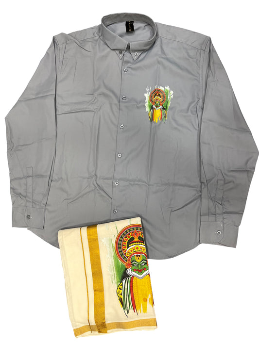 Southloom Stylish & Classy Budget Combo Grey Shirt + Mundu for Men
