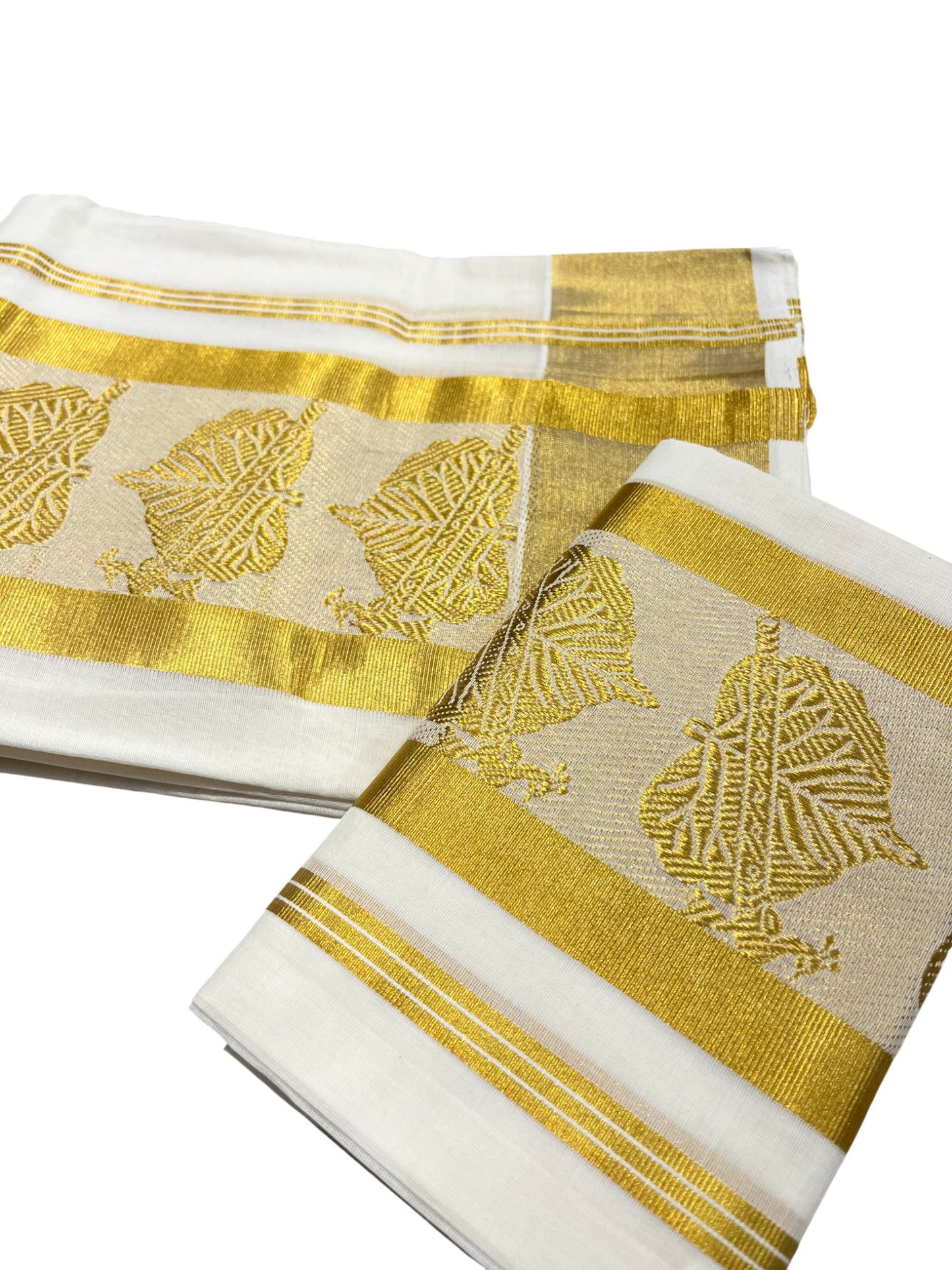 Southloom Premium Handloom Set Mundu with Kasavu and Golden Border (2.80 Mtr)