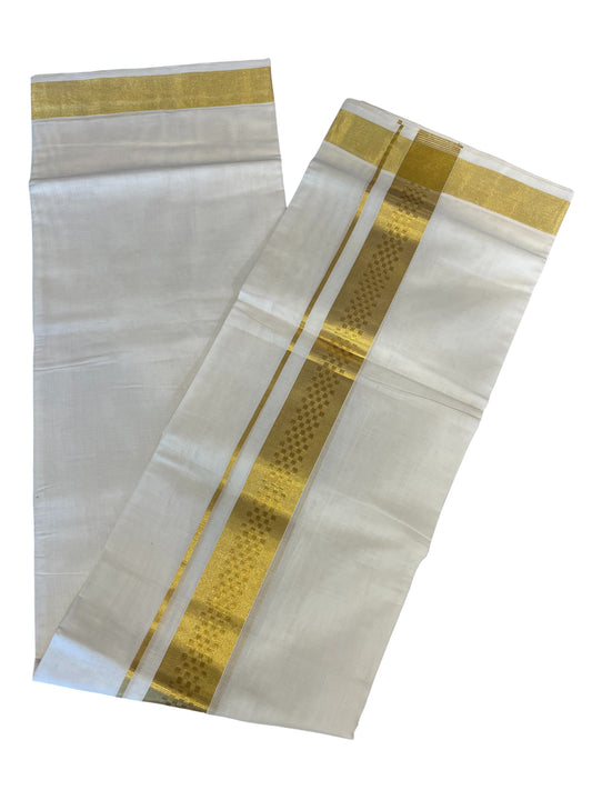 Southloom Premium Handloom Cotton Double Mundu with Gold Kasav Border