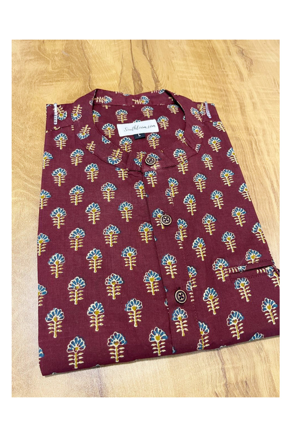 Southloom Maroon Short Kurta with Block Prints