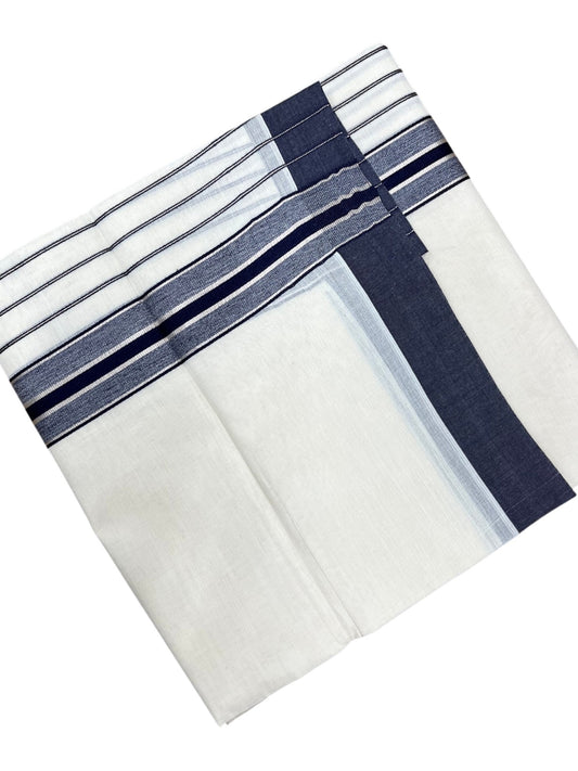 Southloom Pure Cotton Double Mundu with Silver Lines and Blue Border (South Indian Kerala Dhoti)