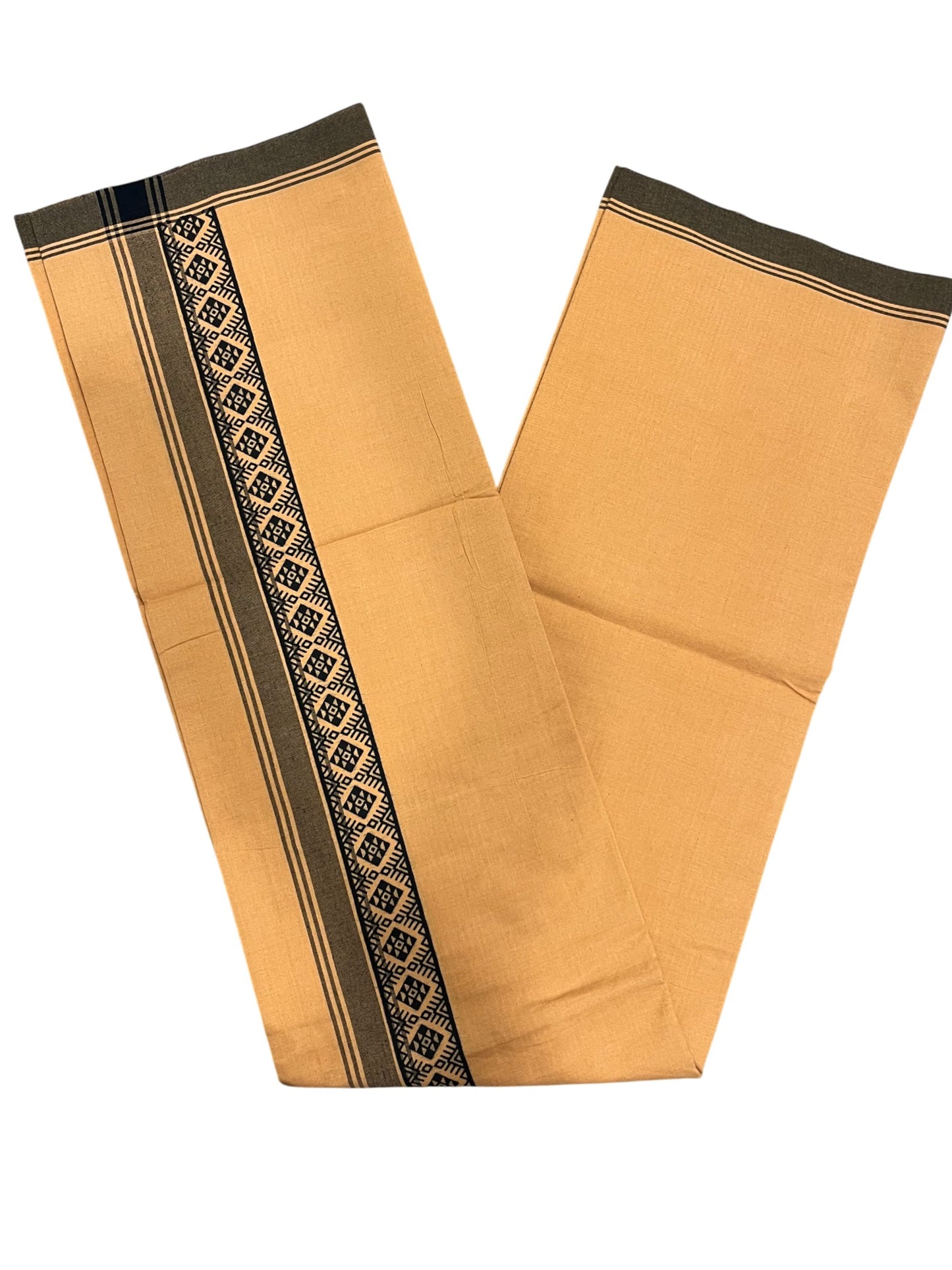 Southloom Saffron (Kaavi) Black Printed Single Mundu / Lungi (South Indian Kerala Dhoti)