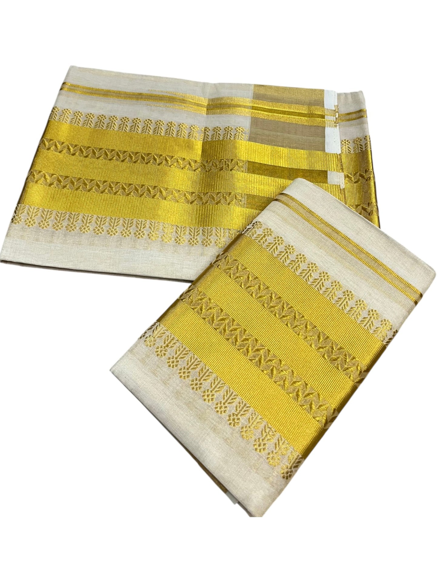 Southloom Premium Tissue Handloom Set Mundu with Chuttikara Kasavu Border (2.80 Mtr) SL632