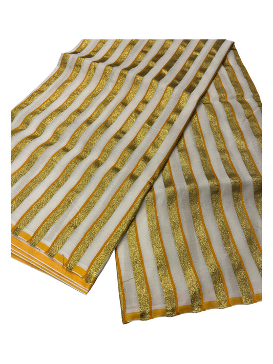 Southloom Puliyilakkara Yellow and Gold Kasavu Kerala Saree with Woven Blouse
