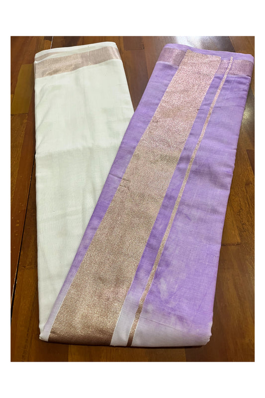 Southloom Tie & Dye - Half & Half Violet Design Cotton Kerala Kasavu Saree