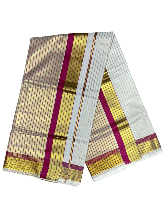 Southloom Kerala Pure Cotton Saree with Stripes on Body and Borders in pink SL334