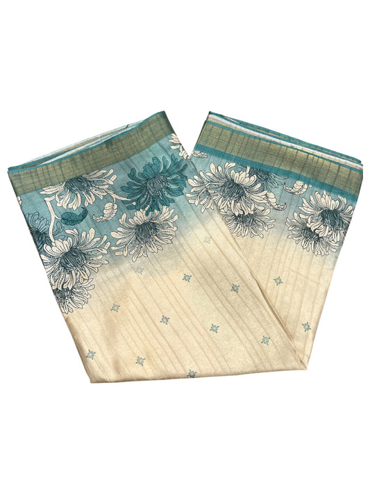 Southloom Saree with Floral Works Across Body in Blue