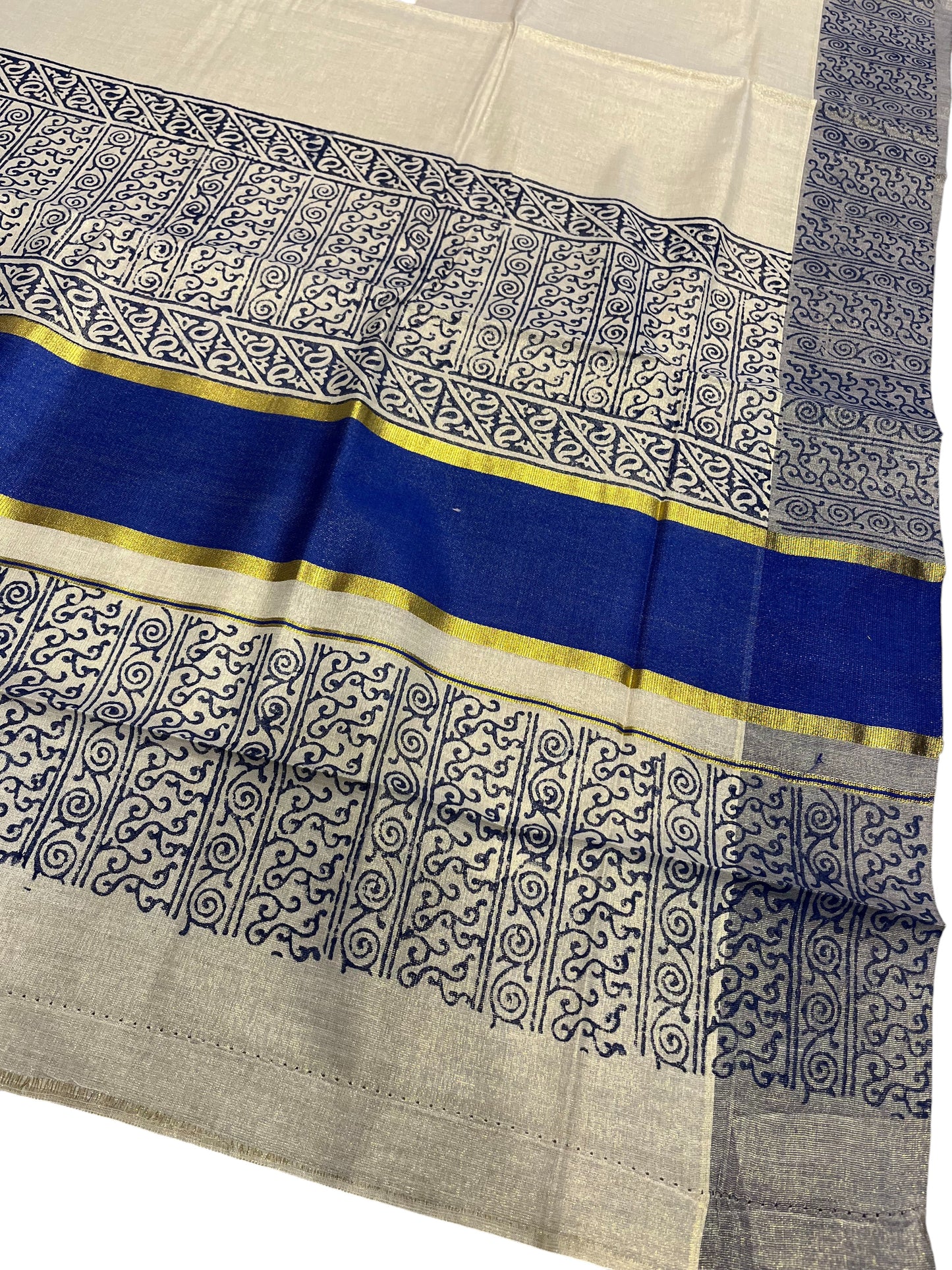 Southloom Kerala Tissue Kasavu Saree With Blue Border