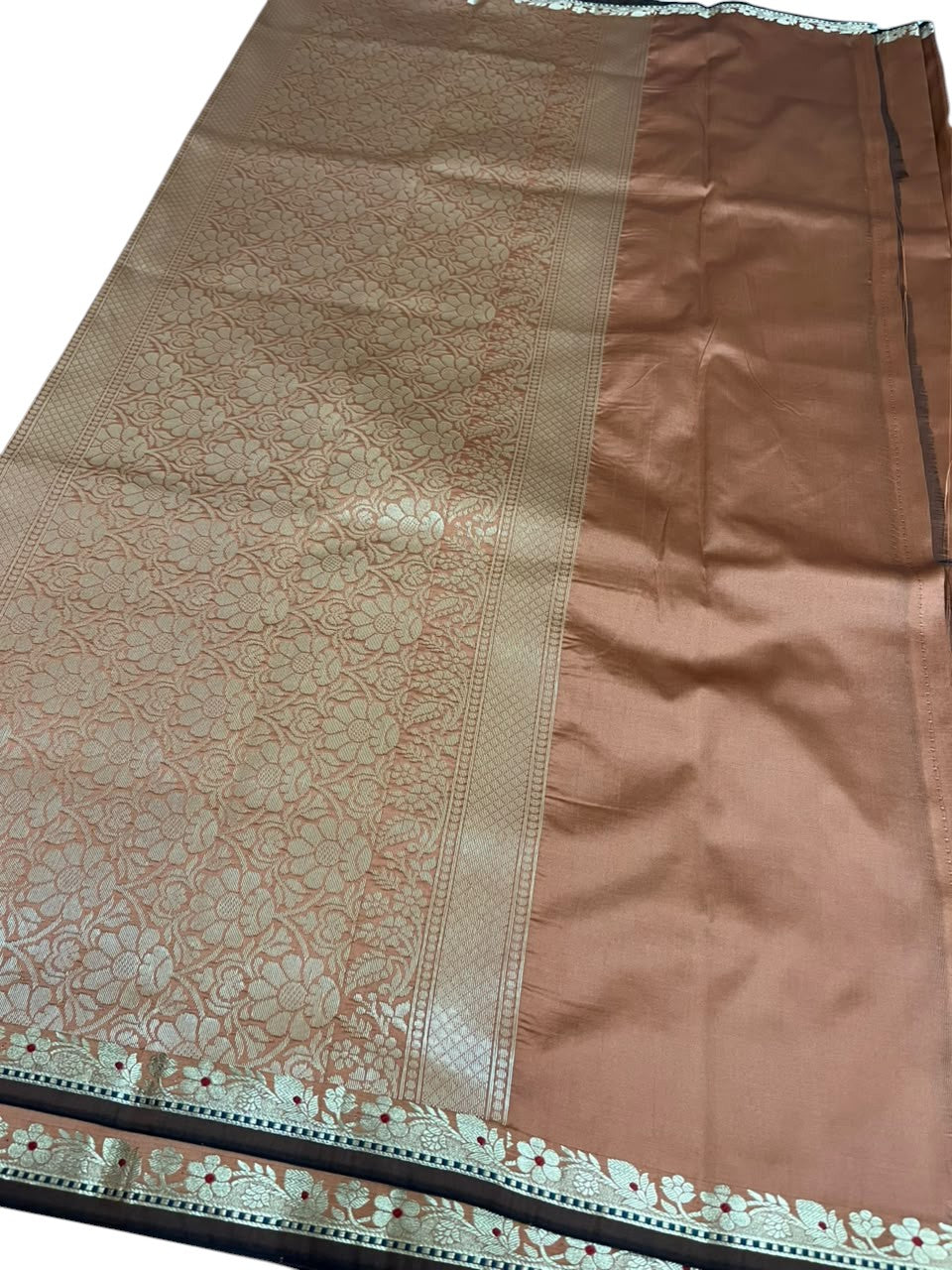 Southloom Satin Banarasi Silk Saree with Woven Work on Borders In Brown