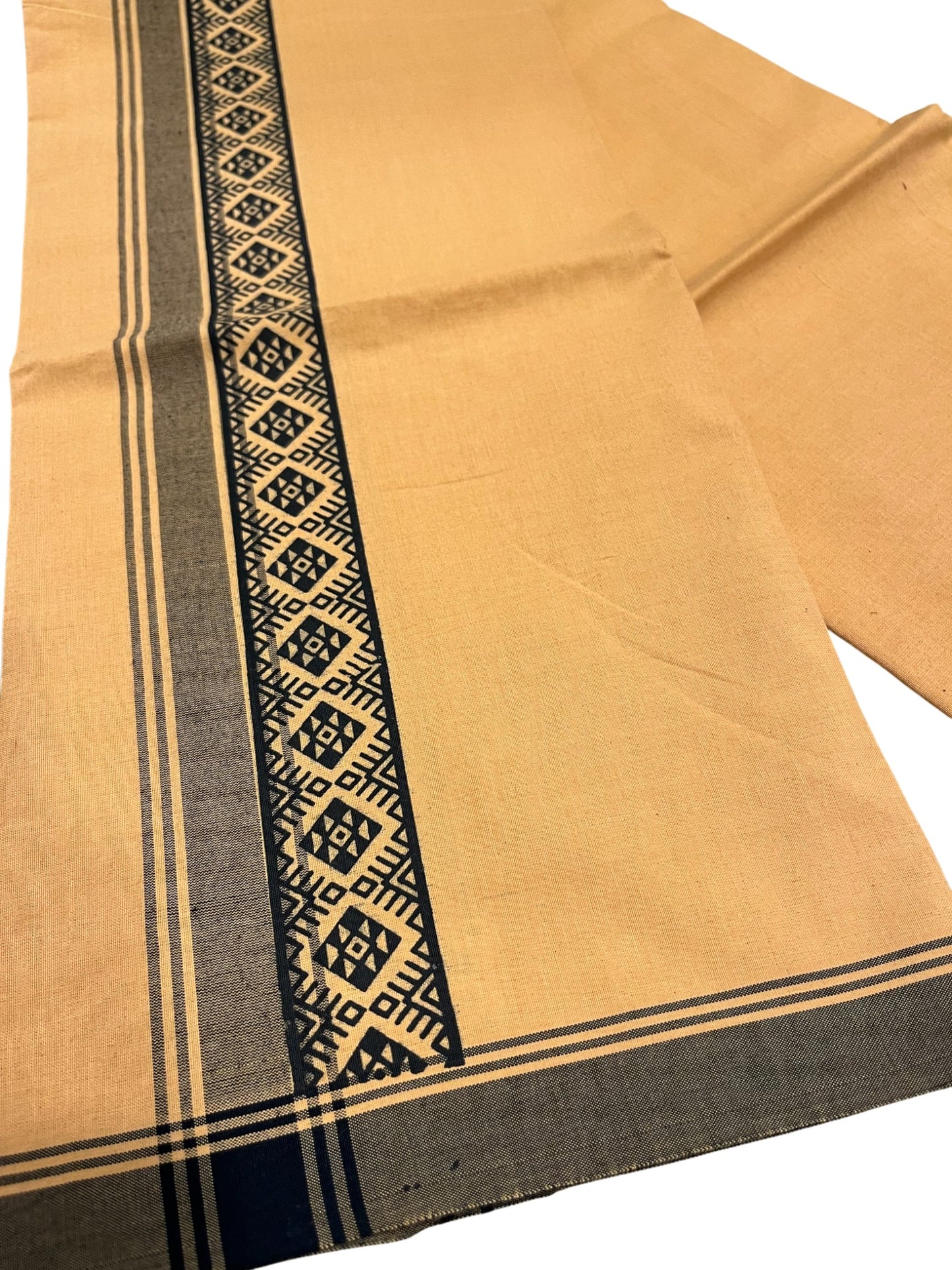 Southloom Saffron (Kaavi) Black Printed Single Mundu / Lungi (South Indian Kerala Dhoti)