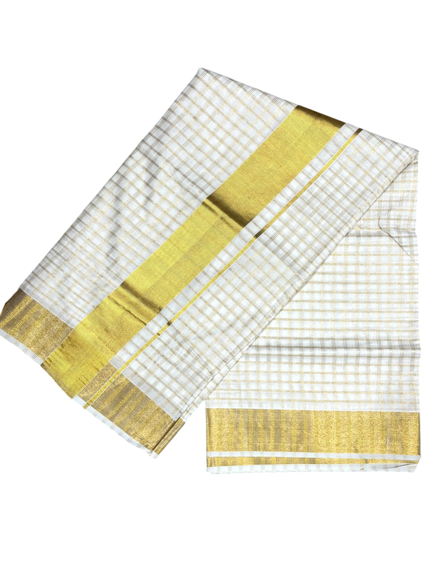 Southloom Pure Cotton Kerala Kasavu Check Saree with Woven Work