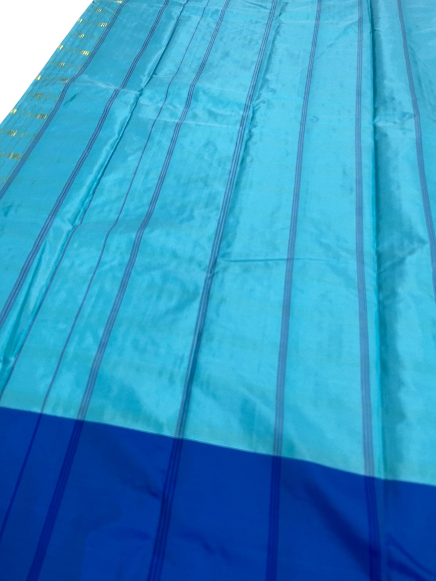 Southloom Semi Silk Saree with Butta Work and Golden Lines Across Body in Blue