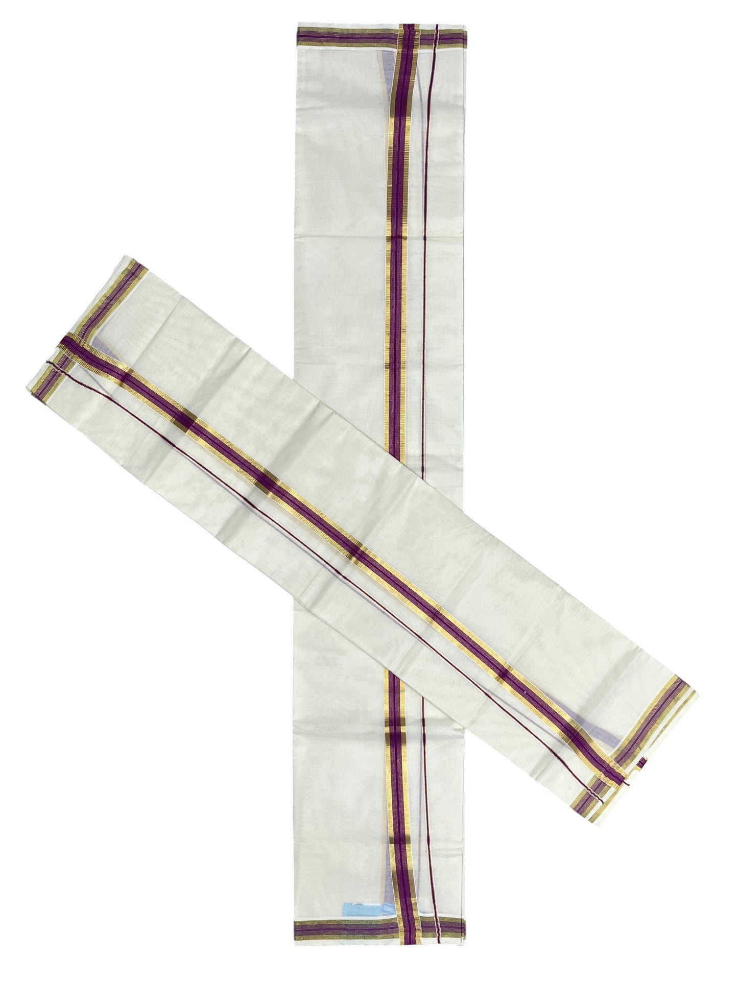 Southloom Pure Cotton Kerala Single Set Mundu (Mundum Neriyathum) with Magenta and Kasavu Border 2.80 Mtrs SLKK