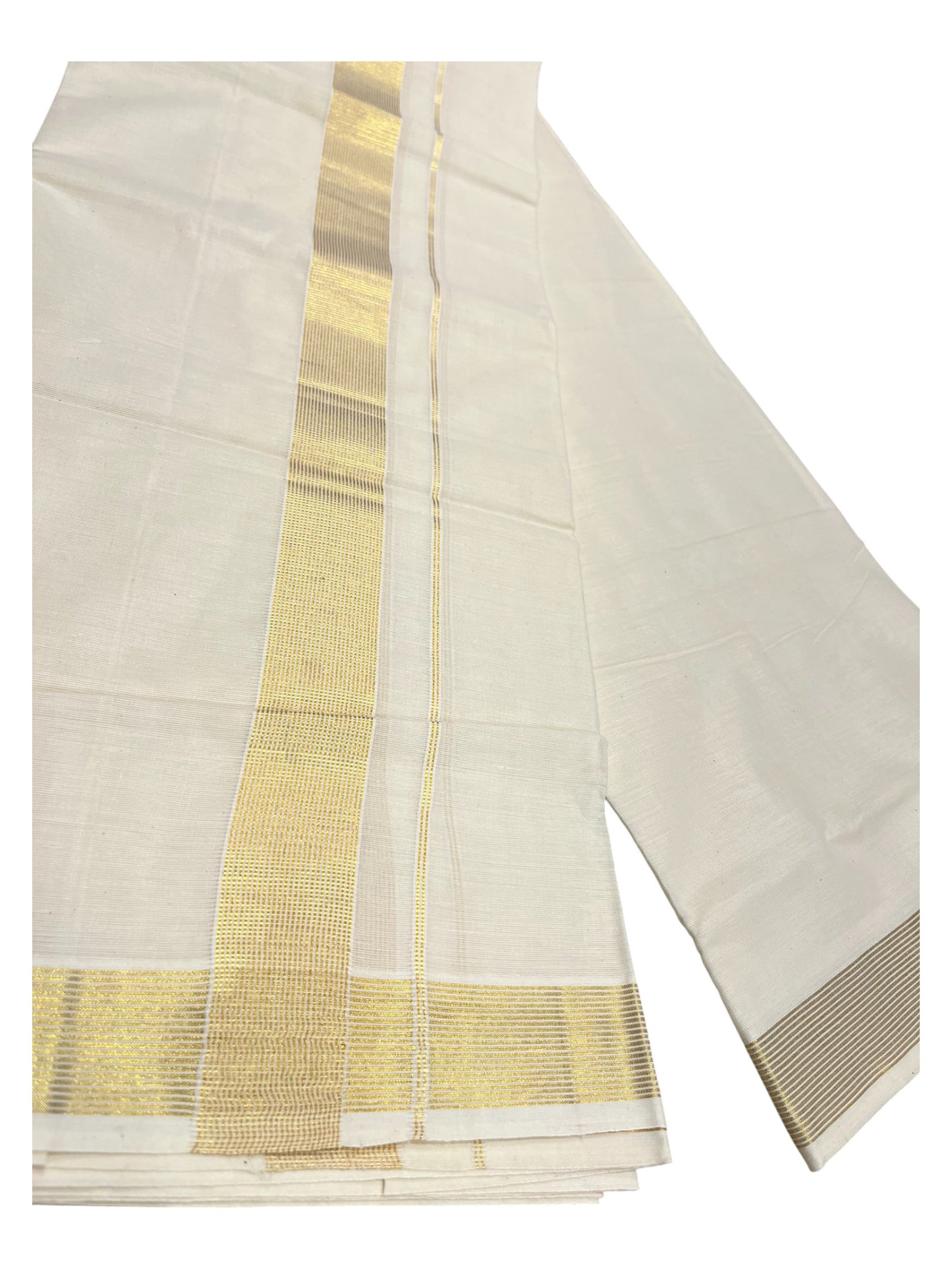 Southloom Kerala Pure Cotton Double Mundu with Gold Border (South Indian Dhoti)