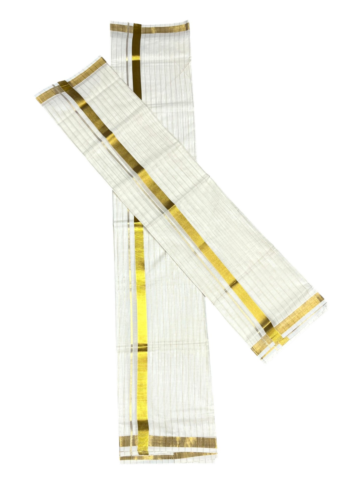 Southloom Pure Cotton Kerala Kasavu Set Mundu (Mundum Neriyathum) Kasavu Border and Lines on Body in 2.80 Mtrs SL338